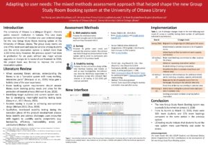 "Adapting to User Needs: The Mixed Methods Assessment Approach that Helped Shape the New Group Study Room Booking System at the University of Ottawa Library" poster.